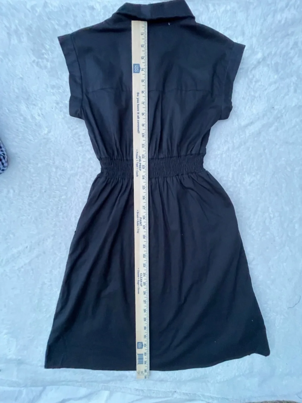 Black Button-Front Shirtdress with Smocked Waist‎